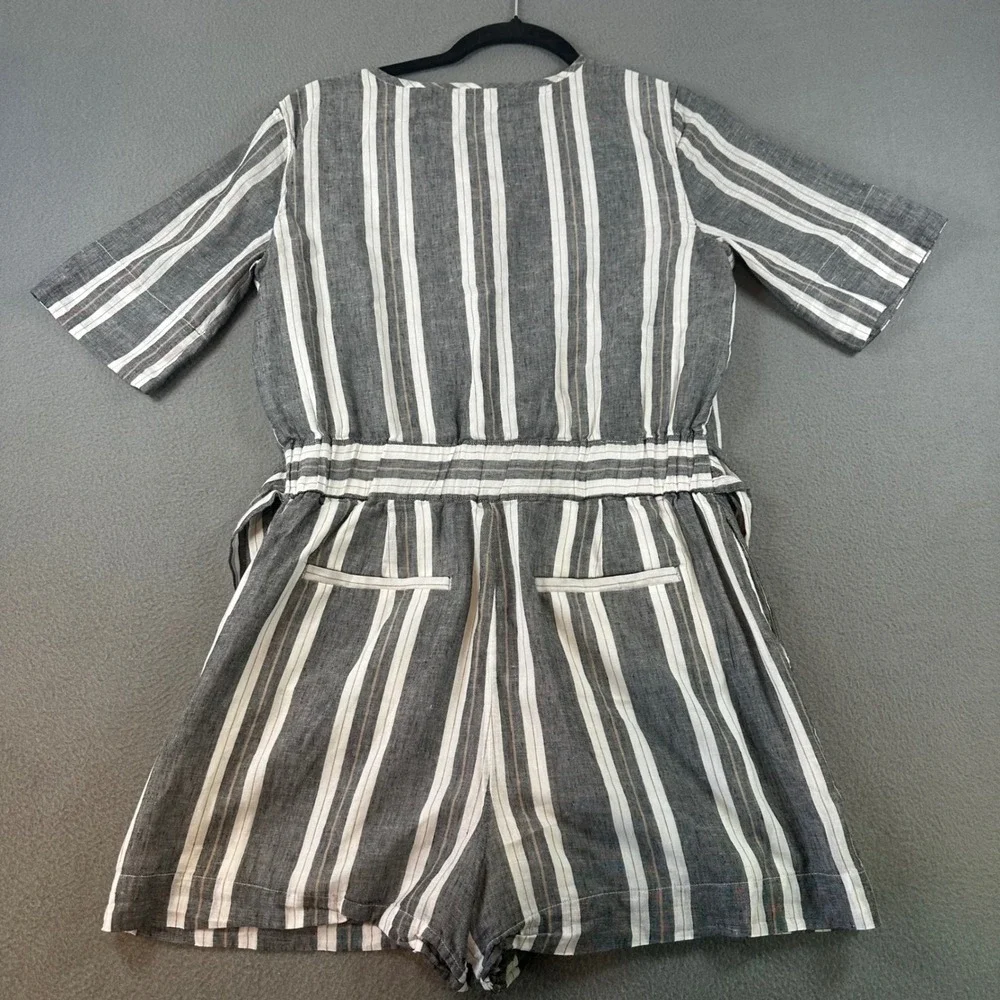 Banana Republic Grey White Striped Linen Blend Short Sleeve Romper Size 4
